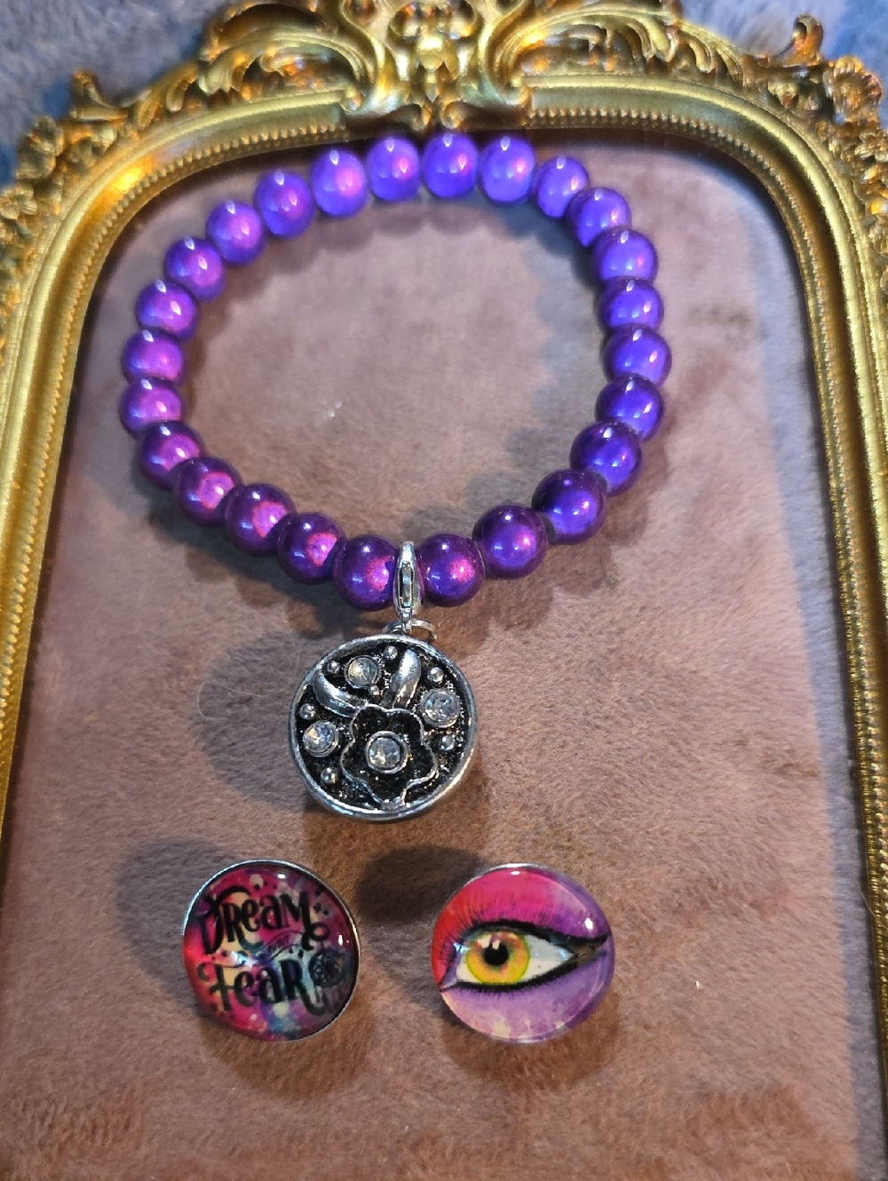 Ginger Snaps Purple Beaded Stretch Bracelet with 3 Interchangable Snaps